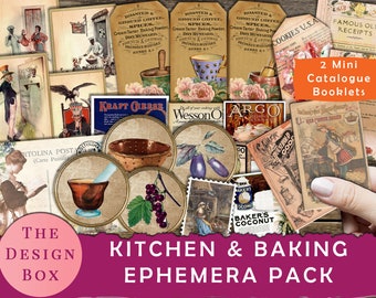 Kitchen & Baking Ephemera Pack, imprimable, vintage Cooking Ephemera, Junk Journal Ephemera, Kitchen Ephemera, Baking Fussy Cut, Baking Colla