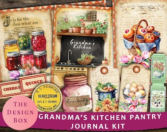 Grandma's Kitchen Pantry, Journal Kit,  Printable, Grandma's Kitchen, Junk Journal, Vintage Kitchen, Retro Kitchen, Recipe, Baking Journal
