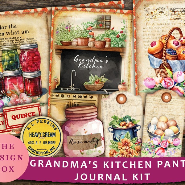 Grandma's Kitchen Pantry, Journal Kit,  Printable, Grandma's Kitchen, Junk Journal, Vintage Kitchen, Retro Kitchen, Recipe, Baking Journal