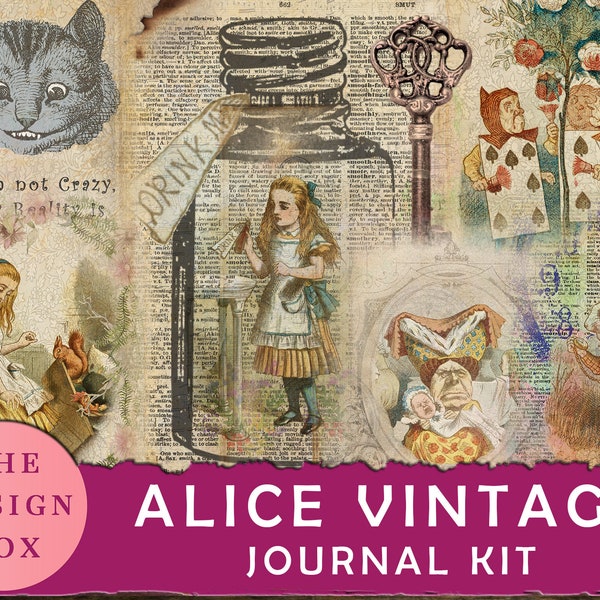 Alice Vintage Journal Kit, 25 Printable Pages, Alice in Wonderland, Junk Journal Printable, Vintage Alice Journal, Alice Ephemera, Alice Tag