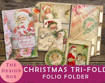 Christmas Tri-Fold Folio, Junk Journal, Printable Folio Kit, Christmas Folder, Journal Insert, Ephemera,  Santa Folio, Journal Folio Kit