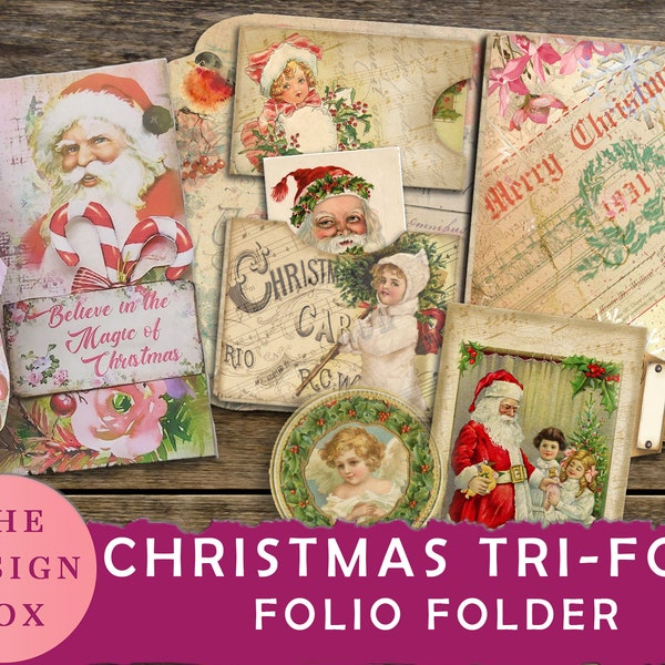 Christmas Tri-Fold Folio, Junk Journal, Printable Folio Kit, Christmas Folder, Journal Insert, Ephemera,  Santa Folio, Journal Folio Kit