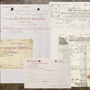 Facturas antiguas del siglo XIX, recibos imprimibles, facturas antiguas escritas a mano, documentos antiguos, facturas efímeras, álbumes de recortes, diario basura, digitales.