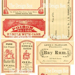 Impostare #3 Farmacia Vintage, Etichette Farmacia Stampabile, Etichette Medicina, Collage digitale, Farmaci, Veleni, Ephemera, Scrapbook, Junk journal immagine 3
