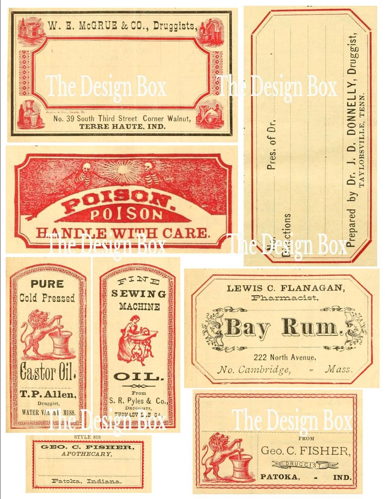 Impostare #3 Farmacia Vintage, Etichette Farmacia Stampabile, Etichette Medicina, Collage digitale, Farmaci, Veleni, Ephemera, Scrapbook, Junk journal immagine 3
