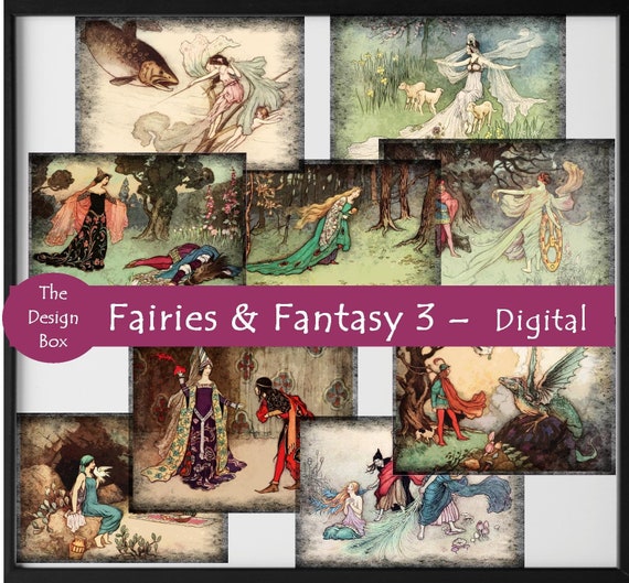 Fairies & Fantasy 3, Digital Cards, Magical Fairies, Fairy Cards, Vintage Card, ATC Card, Junk journal, scrapbook, Vintage Ephemera, Sticker