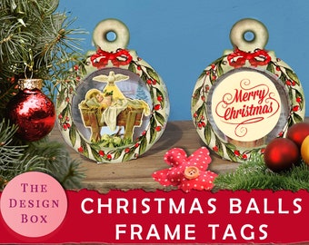 Christmas Ball Tags, Red, 3d insert, Journal insert, Junk Journal, Printable Kit, Christmas Kit, Christmas Journal, Christmas Ephemera, Digi