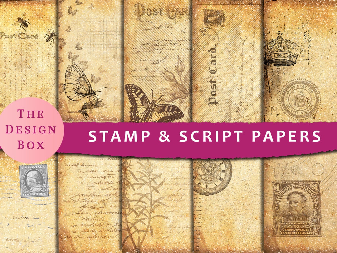 Script & Stamps, Background Papers, Printable, Junk Journal, Collage ...