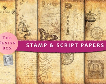 Script & Stamps, Background Papers, Printable, Junk Journal, Collage, Vintage, Grunge Papers, Grunge printable, Grunge digital, Industrial