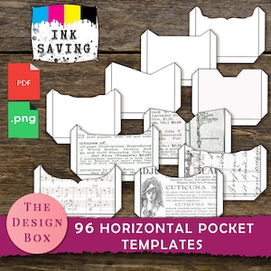Junk Journal Pocket Templates, Horizontal Pocket, Template, Ink saver, Junk Journal, Black & White, Printable, Outline, Cricut, PNG, Overlay