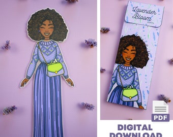 Printable Paper Dolls Dress up Kit , Floral Lavender Outfits, DIY, Instant Download