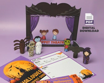 Halloweenowy teatr lalek — projekt DIY do druku w formacie PDF