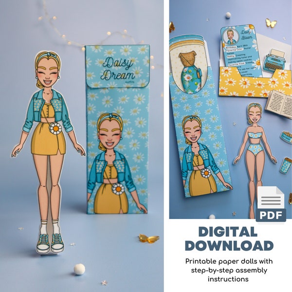 Printable Paper Dolls Dress up Kit , Floral Daisy Outfits, DIY, Instant Download