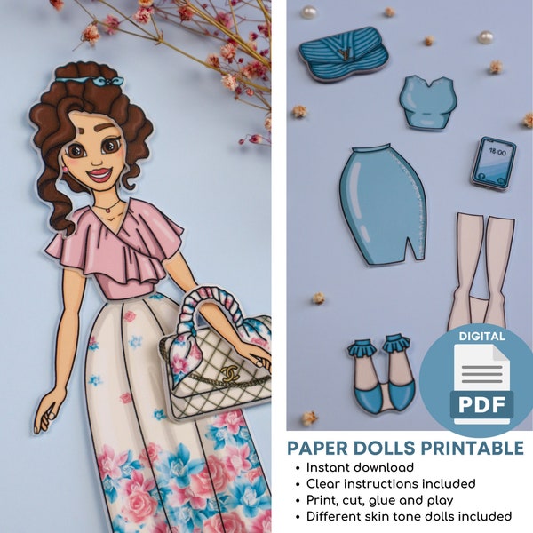 Paper Doll Printables - DIY Kits for Kids, Dress Up Doll, Paper Doll Clothes, Activity for Kids, Mom Daughter Gift, Girls Activities