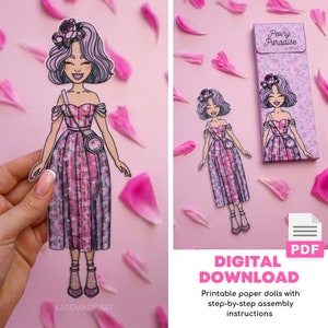 Zestaw do ubierania lalek papierowych do druku, stroje kwiatowe piwonii, rzemiosło papierowe DIY, Instant Download zdjęcie 1
