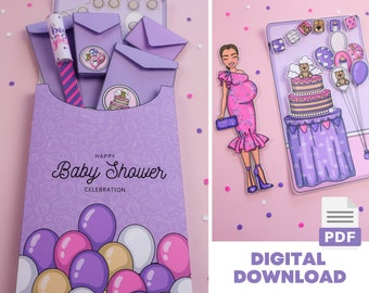 Printable Paper Dolls Baby Shower Celebration Kit, DIY, Instant Download