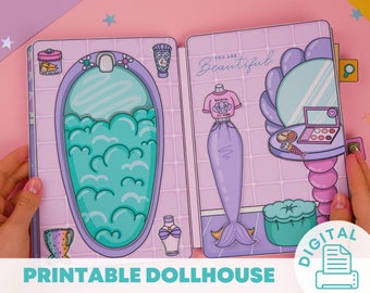 Printable Dollhouse - Girls Activity Book, Mermaid Printable, Kids Activities, Paper Crafts for Kid, Paper Doll House, Mermaid Activities