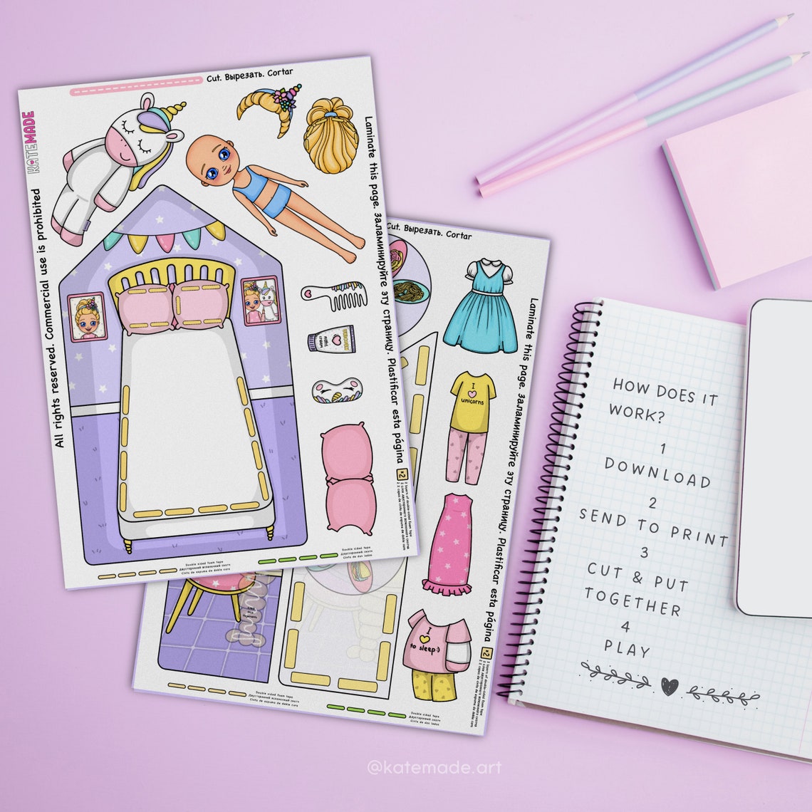 Printable DIY Project for Kids Unicorn Dollhouse Paper Dolls Etsy