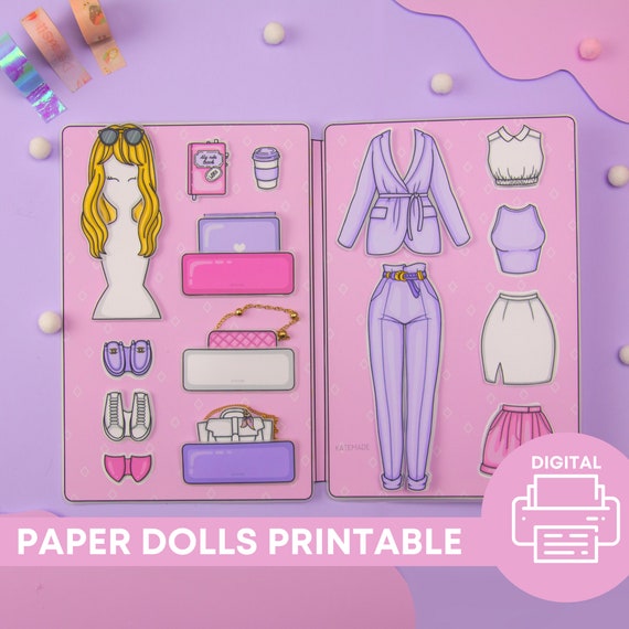 Clothes for Paper Dolls Printable DIY Activities, Girls Activity Book,  Paper Crafts for Kids 