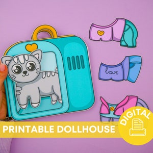 Printable Paper Dollhouse with Cat House Busy Book & Activities for Kids