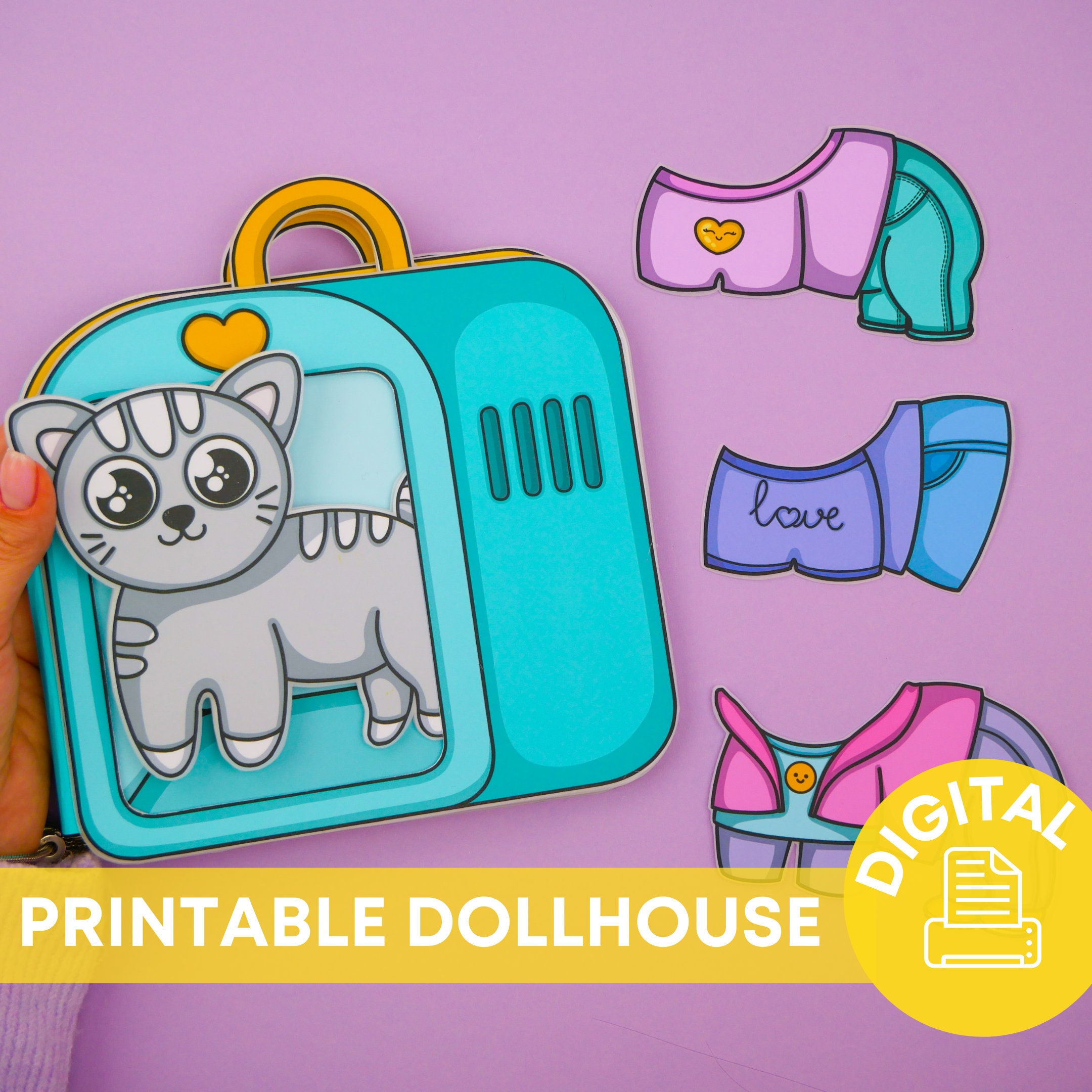 Printable Paper Dollhouse With Cat House Busy Book & Activities for Kids 