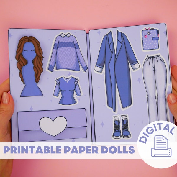 Printable Paper Dolls & Elegant Violet Outfit DIY Activities for Kids, Busy Book