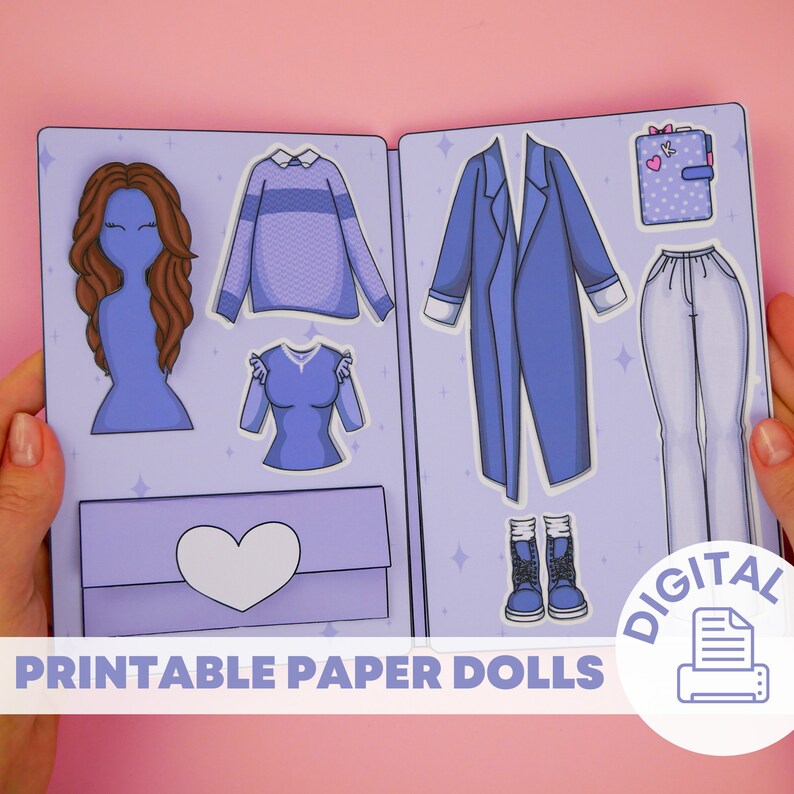 Printable Paper Dolls & Elegant Violet Outfit DIY Activities for Kids, Busy Book image 1