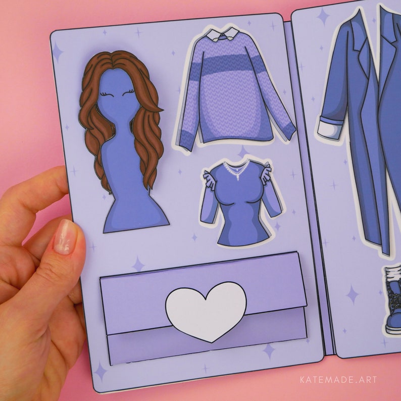 Printable Paper Dolls & Elegant Violet Outfit DIY Activities for Kids, Busy Book image 3