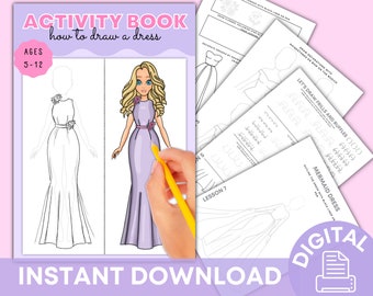 Aktivitätsbuch für Kinder, wie man Kleider zeichnet, DRUCKBAR, digitaler Download, Malbuch