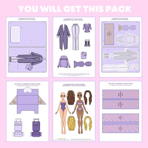 Printable Paper Dolls & Elegant Violet Outfit DIY Activities for Kids, Busy Book image 7