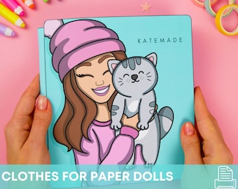 Printable Busy Book For Kids Activity Paper Doll with Cat and Clothes DIY