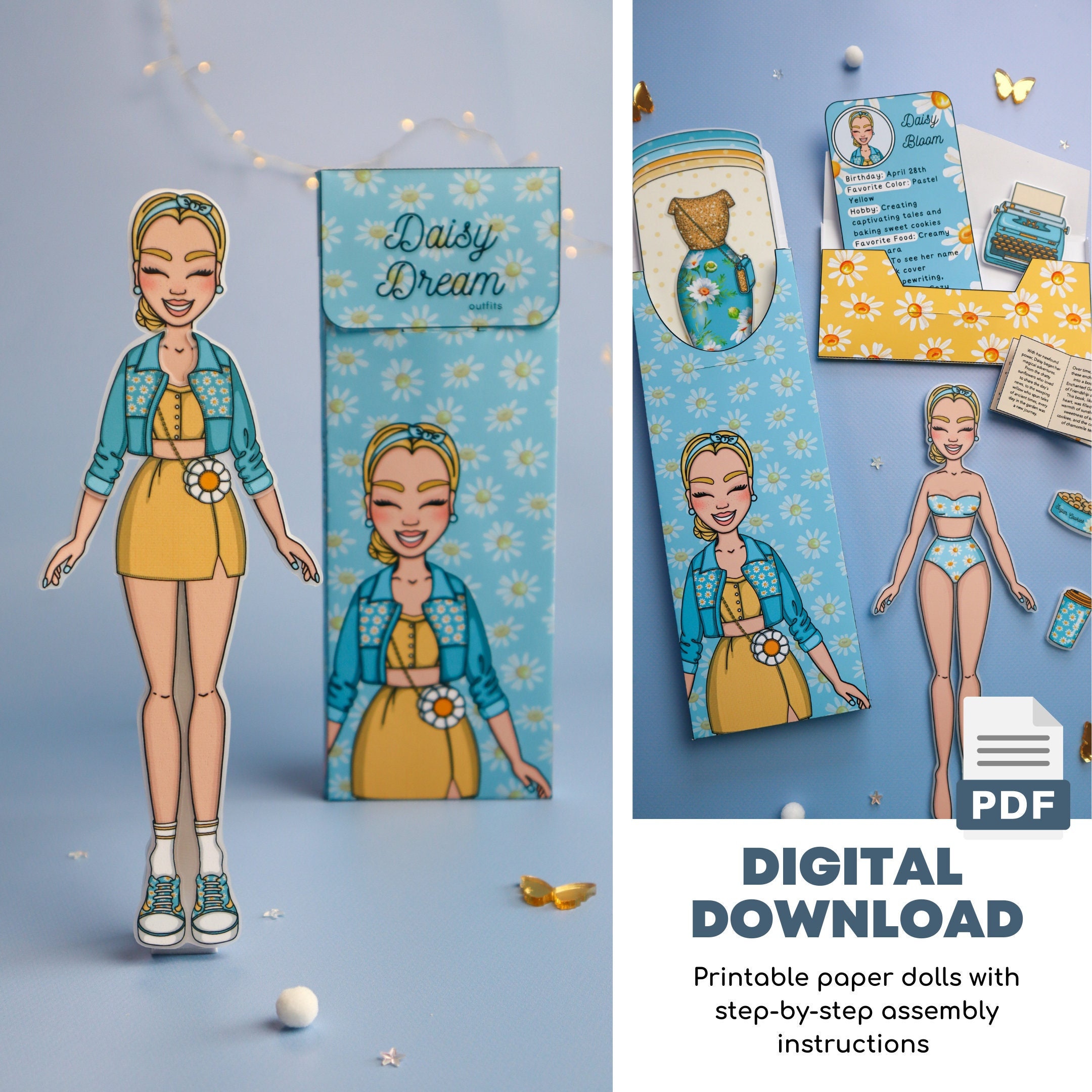 Printable Paper Dolls Dress up Kit Floral Daisy Outfits -  Portugal