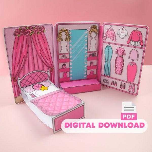 Printable Templates Pink Floral Dollhouse Busy Book & Activities for Kids PDF