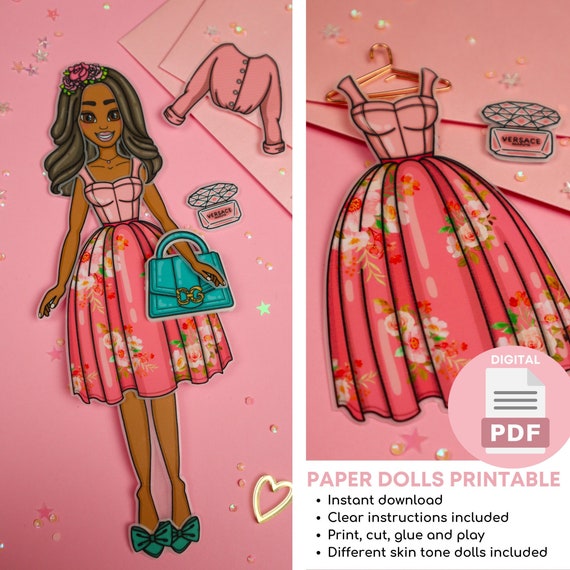 Paper Doll Printables DIY Kits for Kids, Dress up Doll, Paper Doll