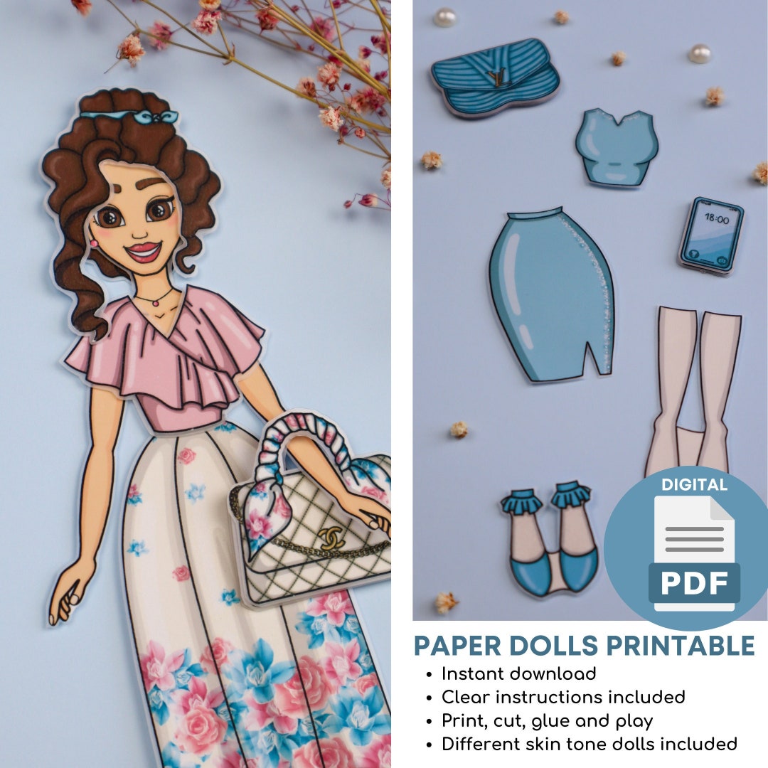 Paper Doll Printable Girls Kids Toys Craft Kit Instant Digital Download 