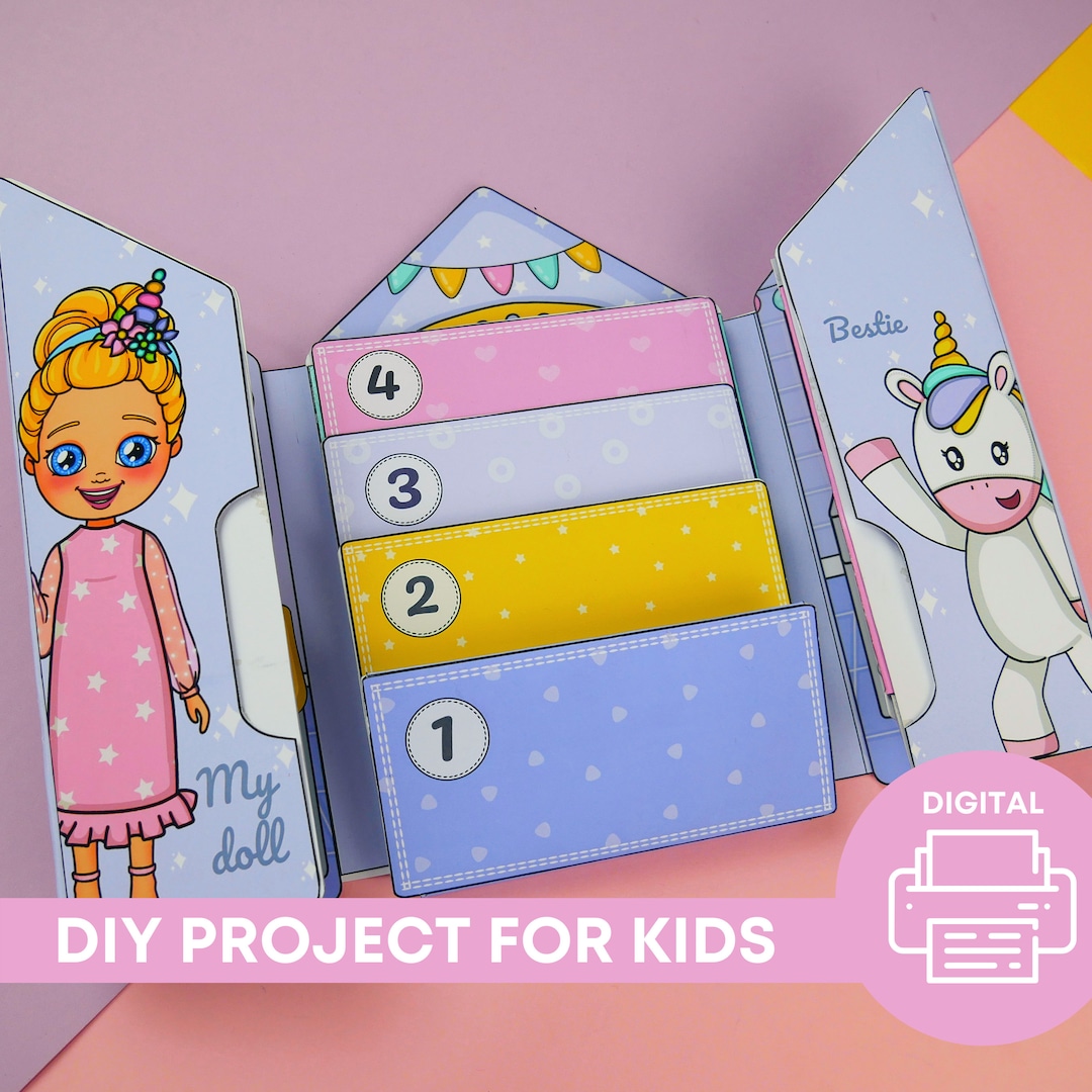 Printable Paper Dolls & Cute Blue Outfit DIY Activities for Kids, Busy Book  