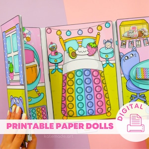 Casa delle bambole stampabile Pop It, attività per bambini fai-da-te, libro occupato