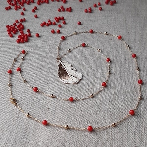 Gold necklace and Red Coral