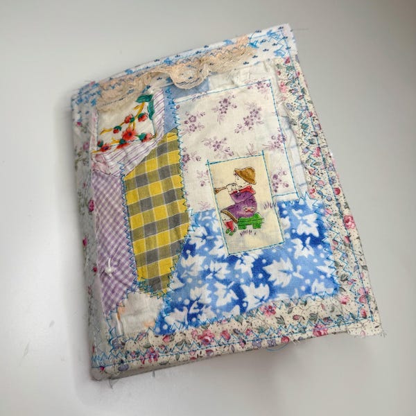 Vintage Fabric and Patchwork Junk Journal – Handmade Quilt Journal with boy