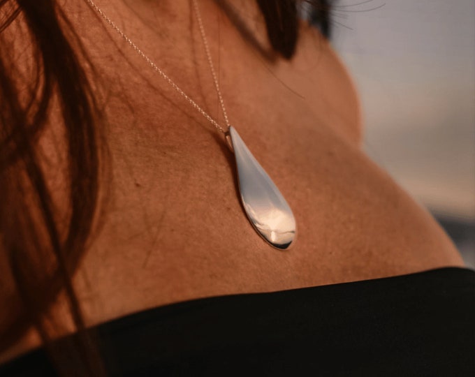 Tear of Freya Necklace, Recycled Sterling Silver Drop Pendant, Nordic Mythology Statement Jewelry, Modern Geometric Charm, Gift for Her
