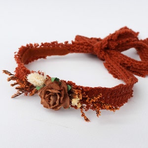 Rust/boho- Newborn natural dried & paper flowers. Tie back. Newborn to 10 months. Photo prop. Made in NSW.