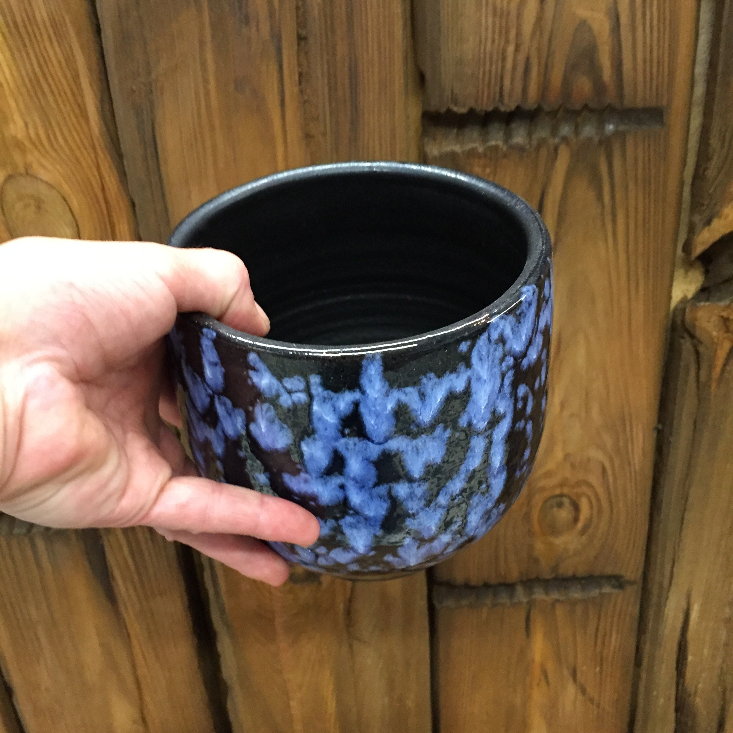 Blue black ceramic pot 12cm across 11cm deep Stylish Indoor Etsy