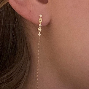 Dainty Gold Threader Earrings, Long Earrings, Dainty Gold Earrings Dangle, Gold Drop Earrings, Gold Thread Earrings, Thread Through Earrings