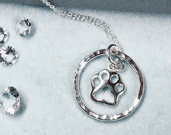 Paw Print Necklace, Dog Paw Pendant, Dog Lover Gift, Dog Loss Gift, Sterling Silver Dog Charm Necklace, Dog Necklace, Gift for Dog Lovers