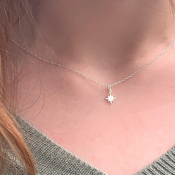 Silver Necklaces for Women, Sterling Silver Tiny Pendant Necklace, Dainty Silver Necklace UK, Tiny Star Silver Pendant, Dainty Jewellery