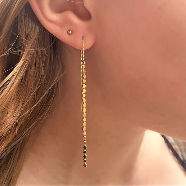 Dainty Gold Threader Earrings, Long Earrings, Dainty Gold Earrings Dangle, Gold Drop Earrings, Gold Thread Earrings, Thread Through Earrings