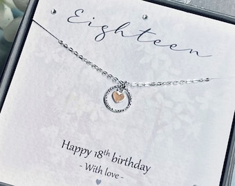 Sterling Silver Heart Necklace, 18th Birthday Gift for Her