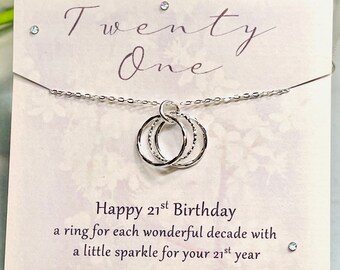 21st birthday silver necklace gift for her, 21st gifts for women, 21st birthday gift for daughter, for friend, 21 birthday gift ideas