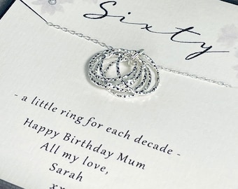 Personalised 60th Birthday Gift for Woman, 6 rings 6 decades, 60th Necklace, 60th Gift For Her, 60th Birthday For Mum, 60th Birthday Idea