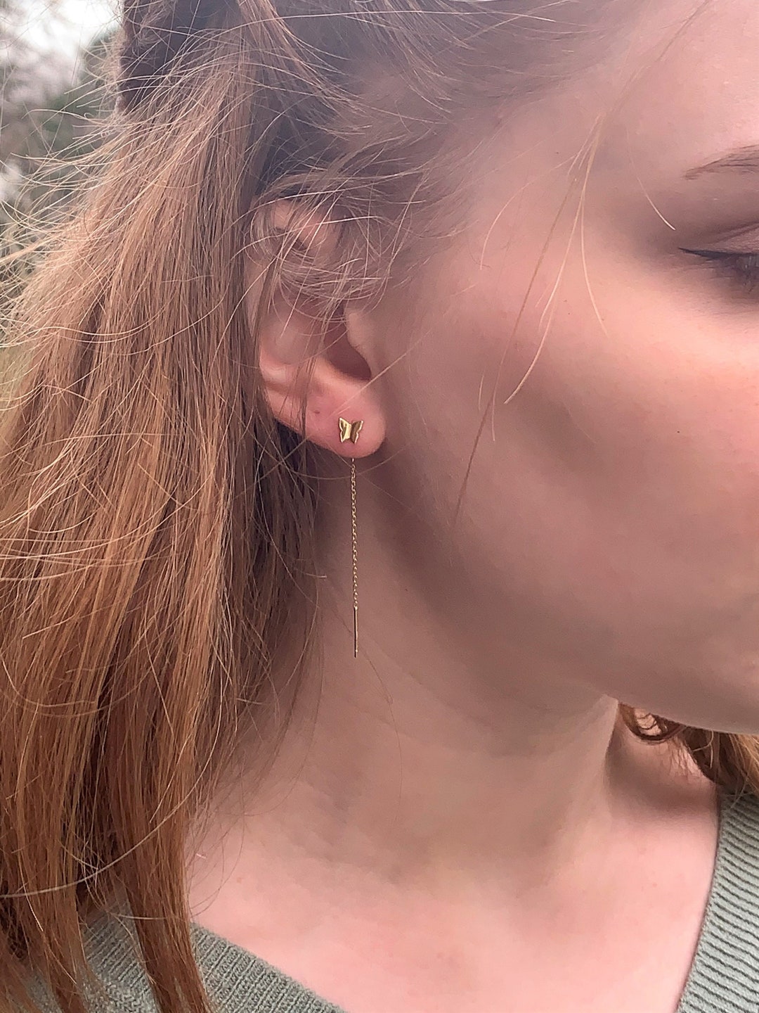 Butterfly Gold Threader Earrings, Butterfly Lover Gift, Dainty